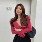 Diagonal-button Slit-cuff Top