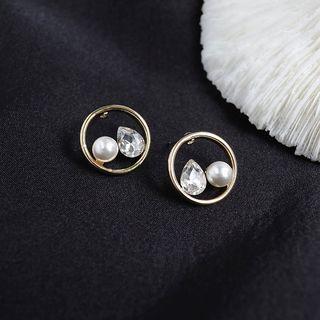 Rhinestone Beaded Hoop Earring 1 Pair - Gold - One Size