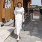 Puff-sleeve Cutout-back Midi Dress Ivory - One Size