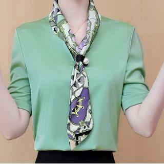 Printed Scarf Panel Short-sleeve Chiffon Top