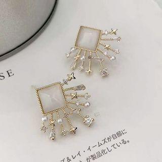 Faux Pearl Rhinestone Earring 1 Pair - Silver Earring - One Size