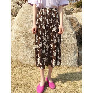 Floral Pattern Pleated Long Skirt