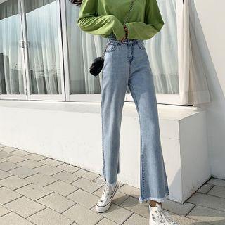 Frayed-hem Cropped Wide Leg Jeans