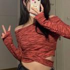 Cold Shoulder Long-sleeve Crop Top Red - One Size