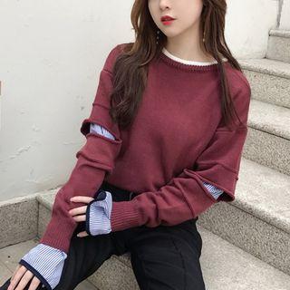 Color-block Striped Mock-two Sweater