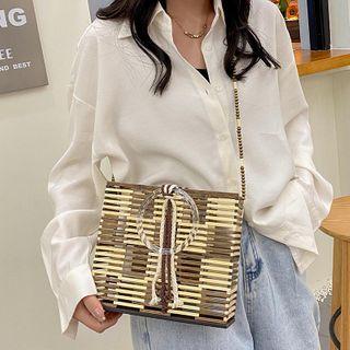 Straw Crossbody Bag Coffee & Beige - One Size
