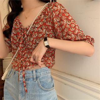 Floral Short-sleeve Chiffon T-shirt