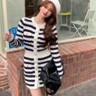 Long-sleeve Striped Slim-fit Knit Dress As Figure - One Size