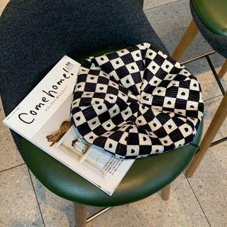 Heart Pattern Beret Checkerboard - Black & White - M