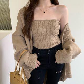 Set: Loose-fit Cardigan + Knit Top