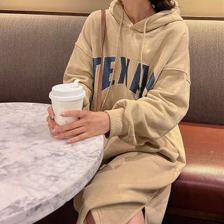 Long-sleeve Letter Print Midi Hoodie Dress