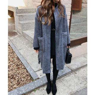 Herringbone Zip-up Coat Charcoal Gray - One Size