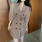 Puff-sleeve Double Breasted Mini Shirtdress