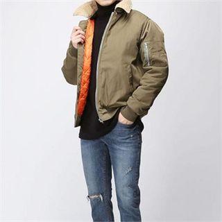 Sherpa-fleece Collared Padded Flight Jacket