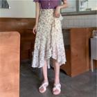 Floral Asymmetrical Chiffon Skirt