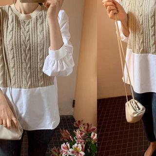 Inset Cable-knit Blouse