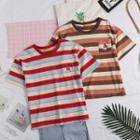Mouse Embroidered Striped Short-sleeve T-shirt