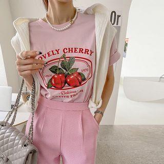 Short-sleeve Cherry-print T-shirt
