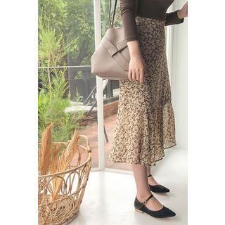 Foliage Chiffon Long Mermaid Skirt Beige - One Size