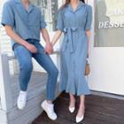 Couple Matching Short-sleeve Shirt / Midi A-line Dress