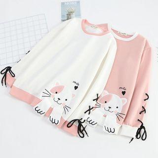 Cartoon Cat Lace-up Sweatshirt