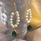 Faux Pearl Gemstone Drop Earring 1 Pair - 0668a - Gold & Green Drop - Gold - One Size