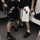 Couple Matching Lettering Embroidered Wide Leg Shorts