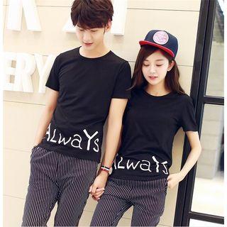 Couple Matching Lettering Short-sleeve T-shirt / Cropped Pants