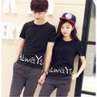 Couple Matching Lettering Short-sleeve T-shirt / Cropped Pants