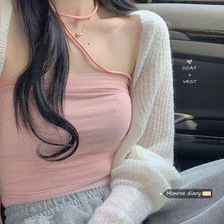 Strapless Halter Neck Top / Knit Shrug