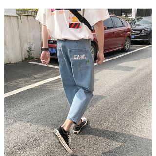 Ripped Straight-fit Letter Jeans