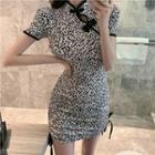 Short-sleeve Leopard Mini Sheath Dress