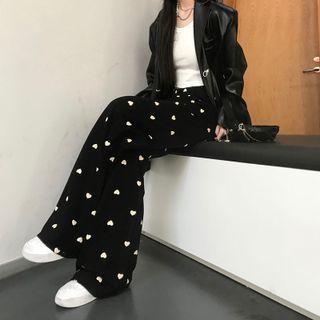 Heart Print High-waist Wide-leg Pants