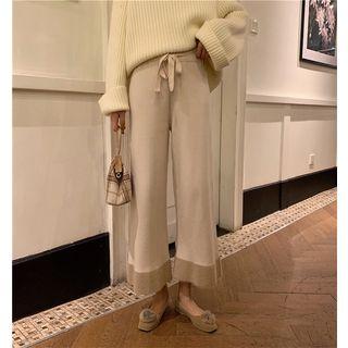 Cropped Two-tone Wide-leg Knit Pants