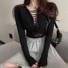 Long-sleeve V-neck Cut-out Top