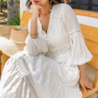 3/4 Sleeve Lace V-neck Maxi Dress