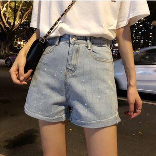 Glitter Wide-leg Denim Shorts