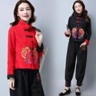 Embroidered Long-sleeve Padded Jacket