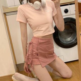 Plain Short-sleeve T-shirt / Lace-up Mini Skirt