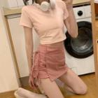 Plain Short-sleeve T-shirt / Lace-up Mini Skirt