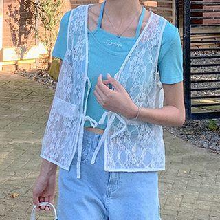 Faux Pearl Lace Vest