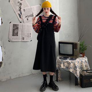 Long-sleeve Striped T-shirt / Midi A-line Jumper Dress