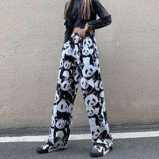 Panda Print Wide-leg Jeans
