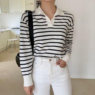 Long Sleeve Stripe Polo Top