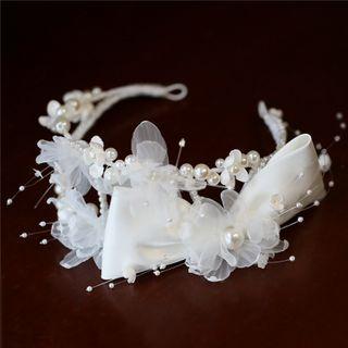 Flower Bow Mesh Faux Pearl Headband