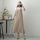 Plain U-neck Long Overall Dress