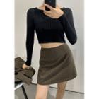 Woolen Plaid Miniskirt