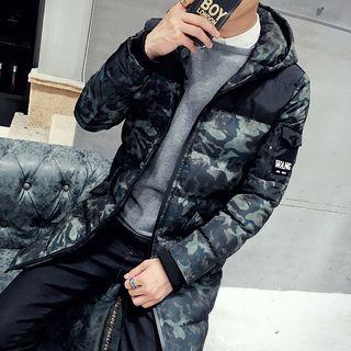 Hooded Camouflage Print Padded Coat