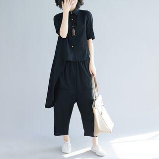 Set: Short-sleeve Shirt + Cropped Harem Pants