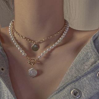 Faux Pearl Layered Necklace White - One Size